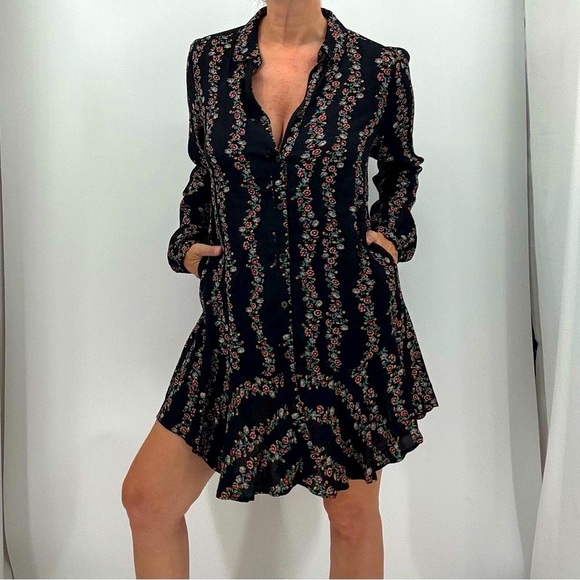 Free People Boho Floral Button Down Asymmetrical Ruffle Tunic Dress - Picture 1 of 14